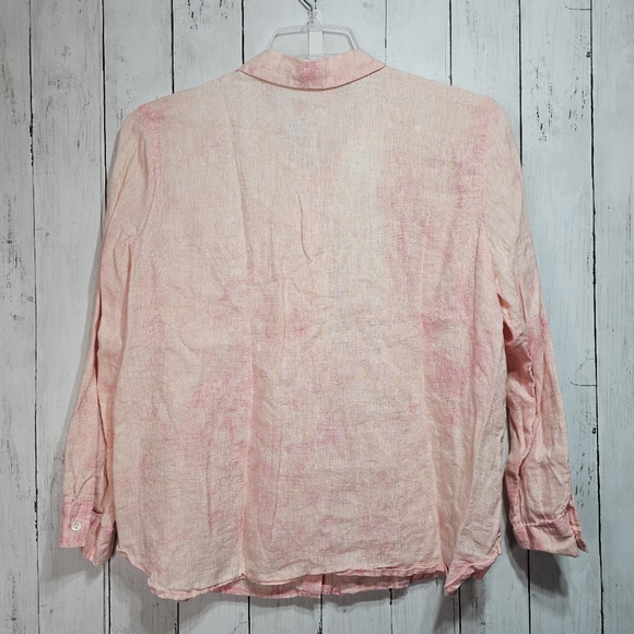J. Jill Women's Peach Pink Linen Long Sleeves Button Up Shirt Size Medium Petite - Picture 7 of 7